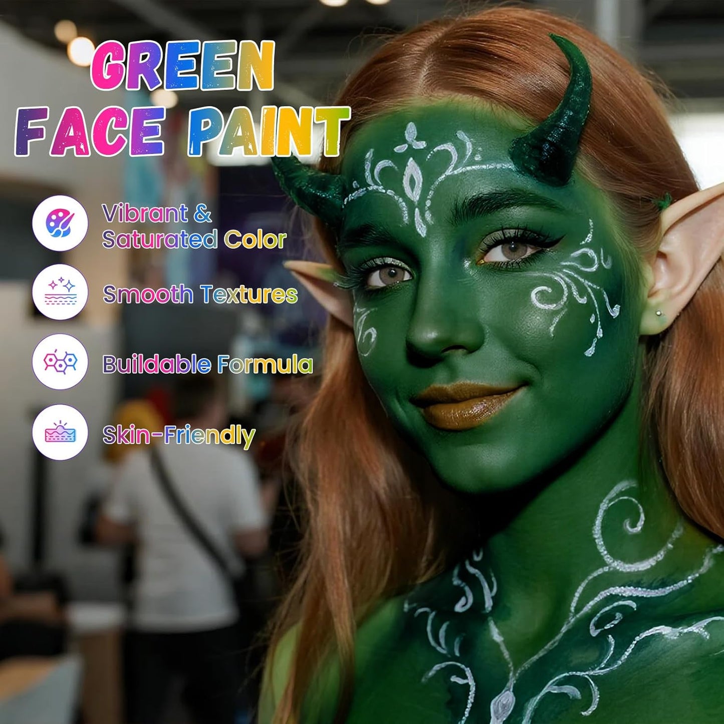 Green Face Paint, Water Based Facepaint, Non Toxic Green Body Paint, High Pigment Face Painting for Halloween, Easter, Themed Parties, Cosplay 1.06 Oz.