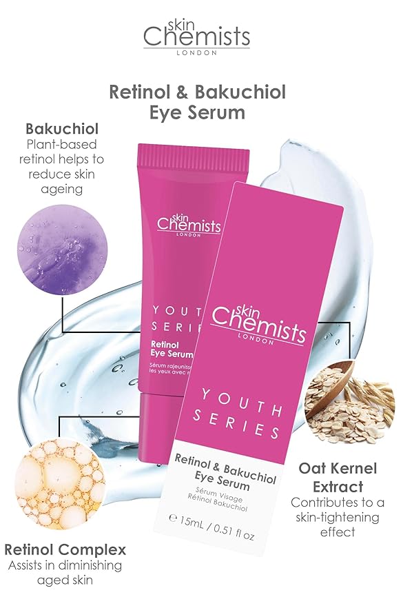 skinChemists Retinol & Bakuchiol Eye Serum - 0.51 fl oz | Reduce Wrinkles, Fine Lines, and Puffiness - Advanced Anti-Aging Formula for Youthful Eyes