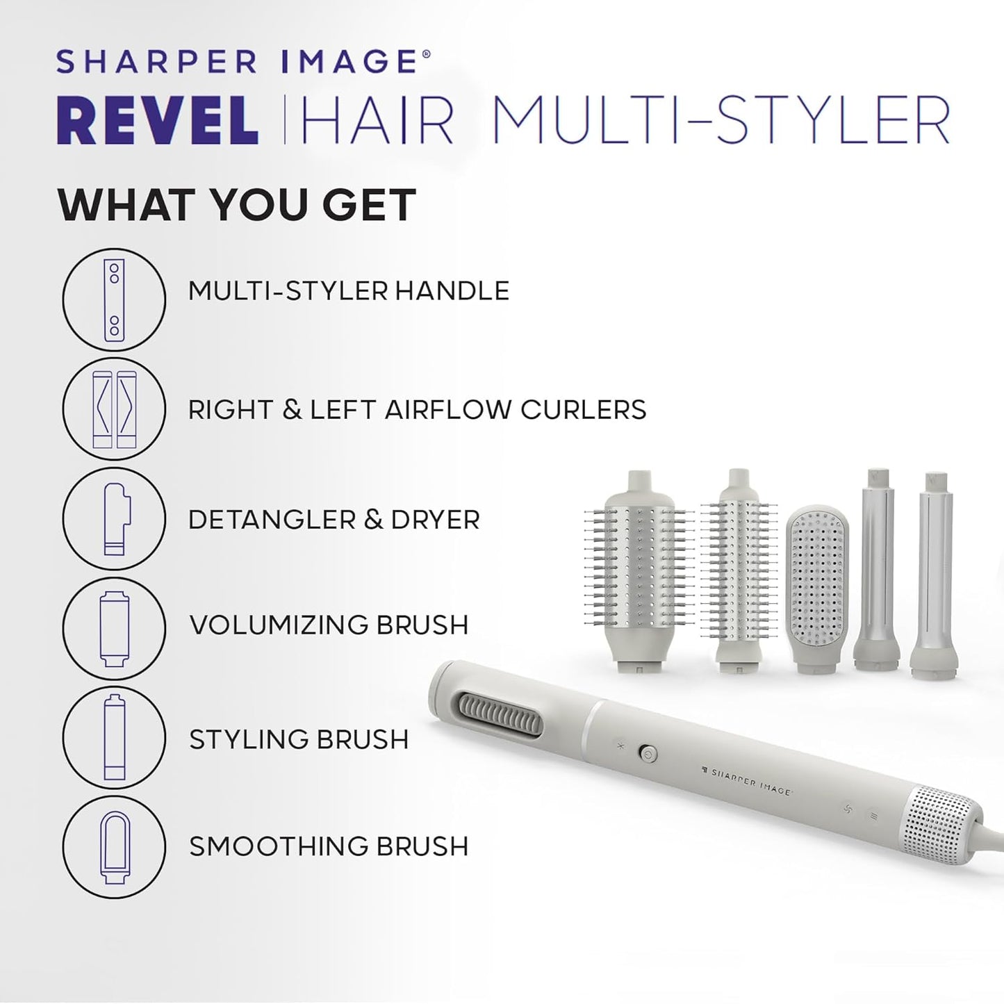 Sharper Image Revel 6-in-1 Multi-Styler – Ionic Hair Dryer Brush| Curling Wand, Detangler, Volumizing| Hot Air Wrapping Styling Tool| Thermal Brush Hair Curler & Straightener| Hair Accessory for Women