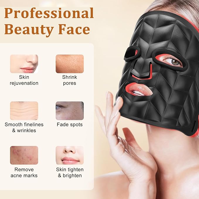 Hotodeal LED Face Mask Light Therapy,3 Colors Light Therapy for Skin Rejuvenation Anti-aging Beauty Red Light Therapy,Silicone Material LED Mask Foldable for Easy Carrying,Leather Version