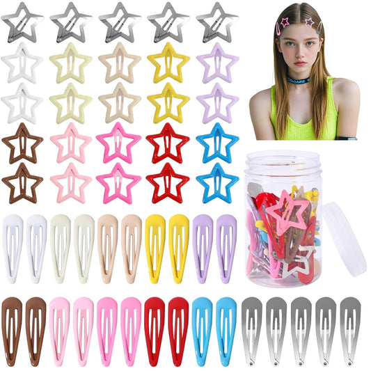 50pcs Star Hair Barrettes - Cute Metal Snap Hair Clips for Women, Non-Slip, Colorful