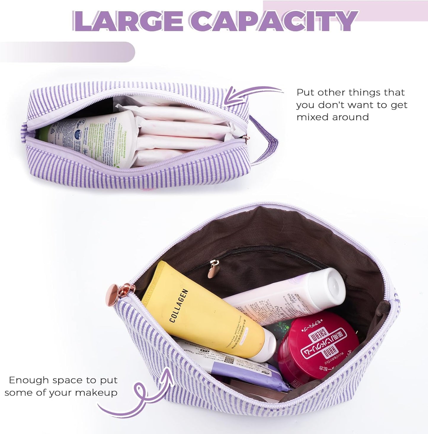 Personalized Makeup Bag for Women Girls - Fashion Cosmetic Bag Trendy Travel Toiletry Bag with Initials Letter - Teen Gifts - Lavender,N