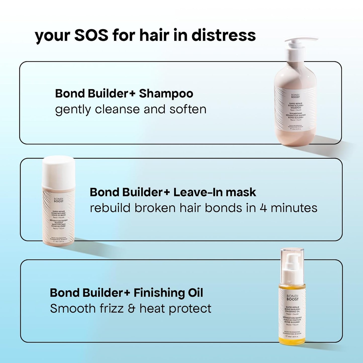 BONDIBOOST Rapid Repair Bond Builder + Shampoo for Damaged Hair [16.90 fl oz], Strengthening Formula for Restoring + Rebuilding Hair, Deep Conditioning + Nourishing Treatment for Healthier Results