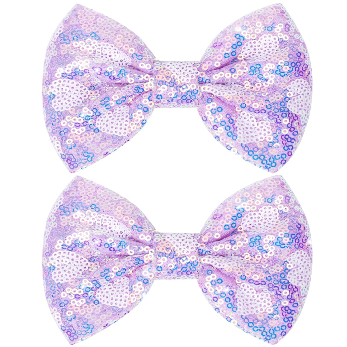 Large Big Sparkling 5 Inch Glitter Heart Hair Bows Clips Sequin Bow Alligator Clips Hair Accessories for Girls, Teens, Toddlers（Light Purple）
