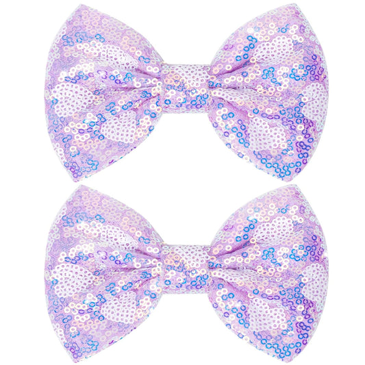 Large Big Sparkling 5 Inch Glitter Heart Hair Bows Clips Sequin Bow Alligator Clips Hair Accessories for Girls, Teens, Toddlers（Light Purple）