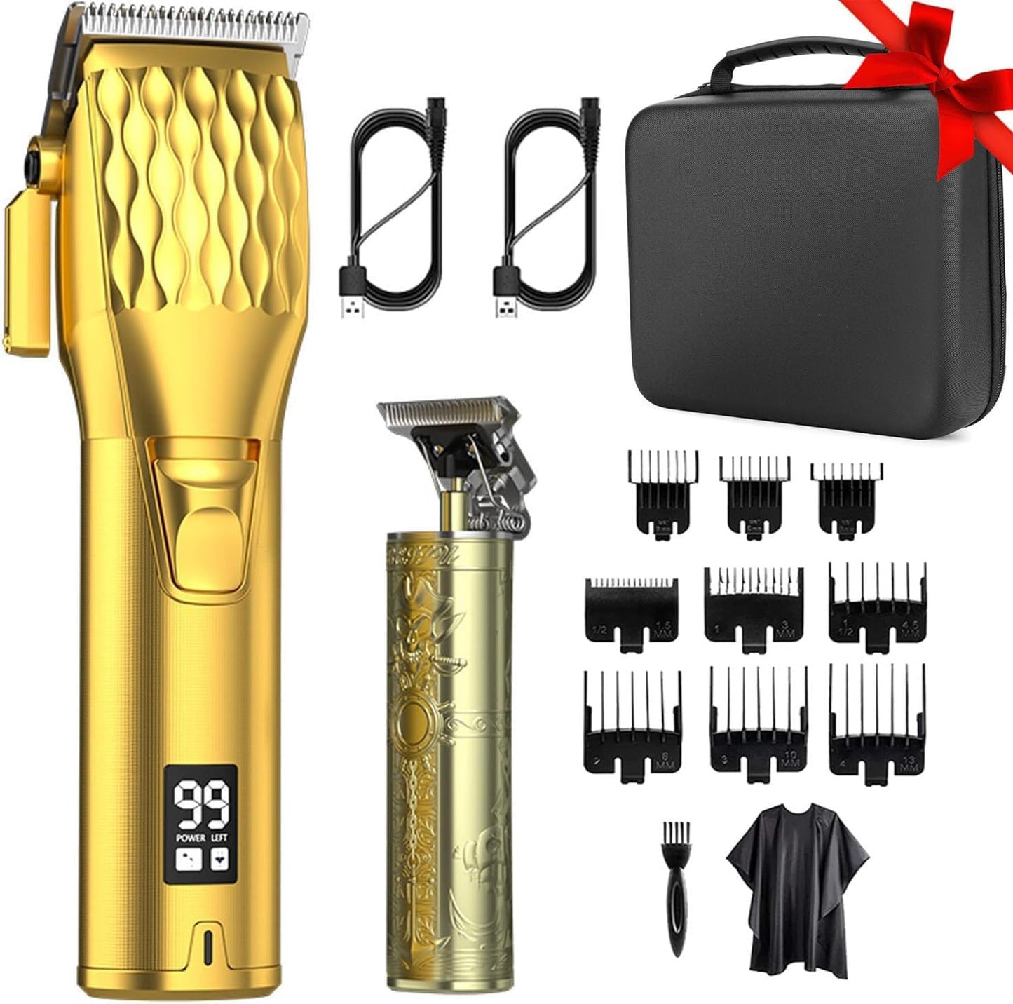 Professional Cordless Hair Clippers and T-Blade Beard Hair Trimmer Sets for Men, Barber Clippers with Travel Case, Rechargeable Home Haircut Beauty Kit for Men