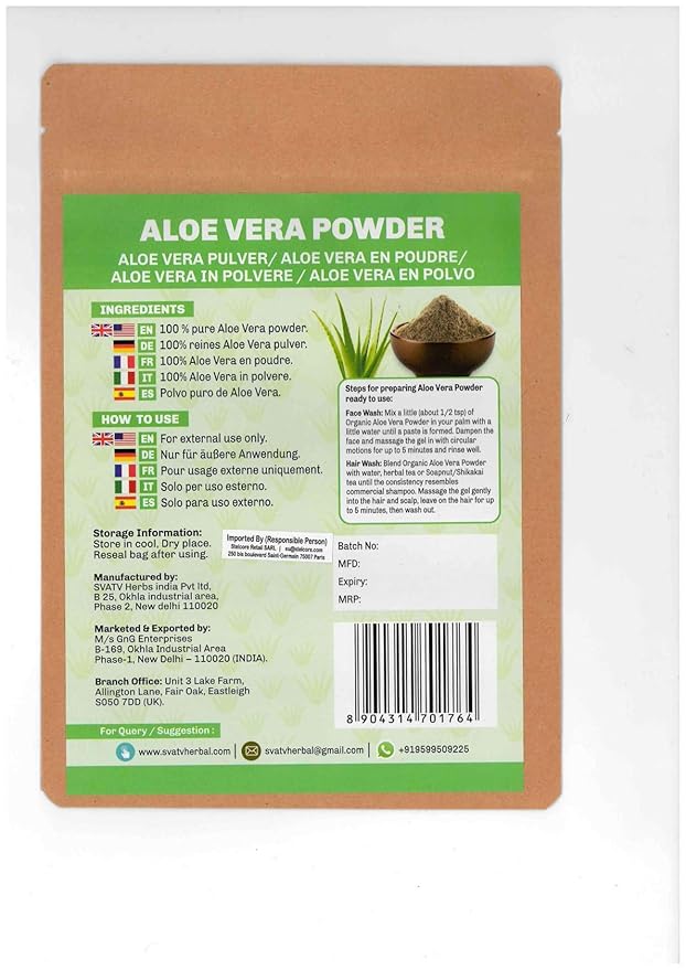 SVATV Natural Aloe Vera Powder For Face Pack and Face Mask - Glowing Soothes & Cools Skin, Natural Glowing, Improve Elasticity Rich Conditioner For Skin & Hair care 227g Half Pound