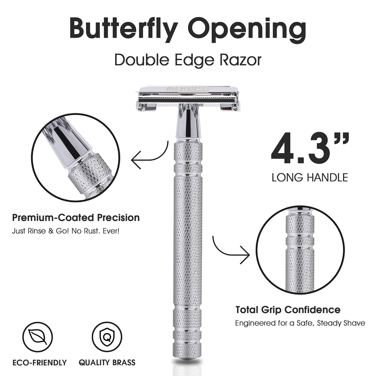 Men's Safety Razor for a Close Shave, Single Blade Double Edge Razor for Men with 10 Stainless Steel Razor Blades - Reusable Metal Shaver, Eco-Friendly Men's Shaving Kit - Silver