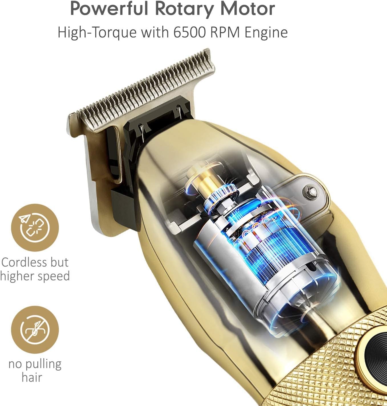 Professional Hair Trimmer Cordless Outlining Trimmer T Liners Clippers for Men Rechargeable LED Display Zero Gapped Trimmers for Barbers（Gold