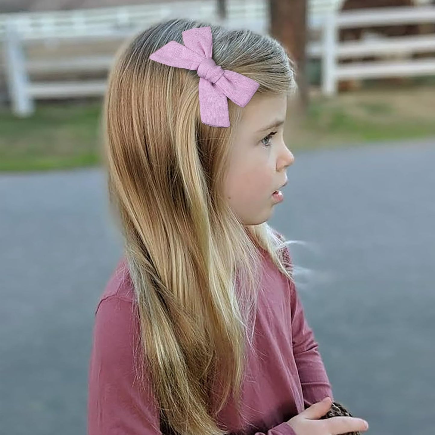 DEEKA Light Purple Cotton Linen Hair Bows 2 Sizes 5"&3.5" Soft Hair Bow set for Toddler Girls Long Ponytail Knot Bows Alligator Clip Hair Accessories for Little School Girls (Light Purple)