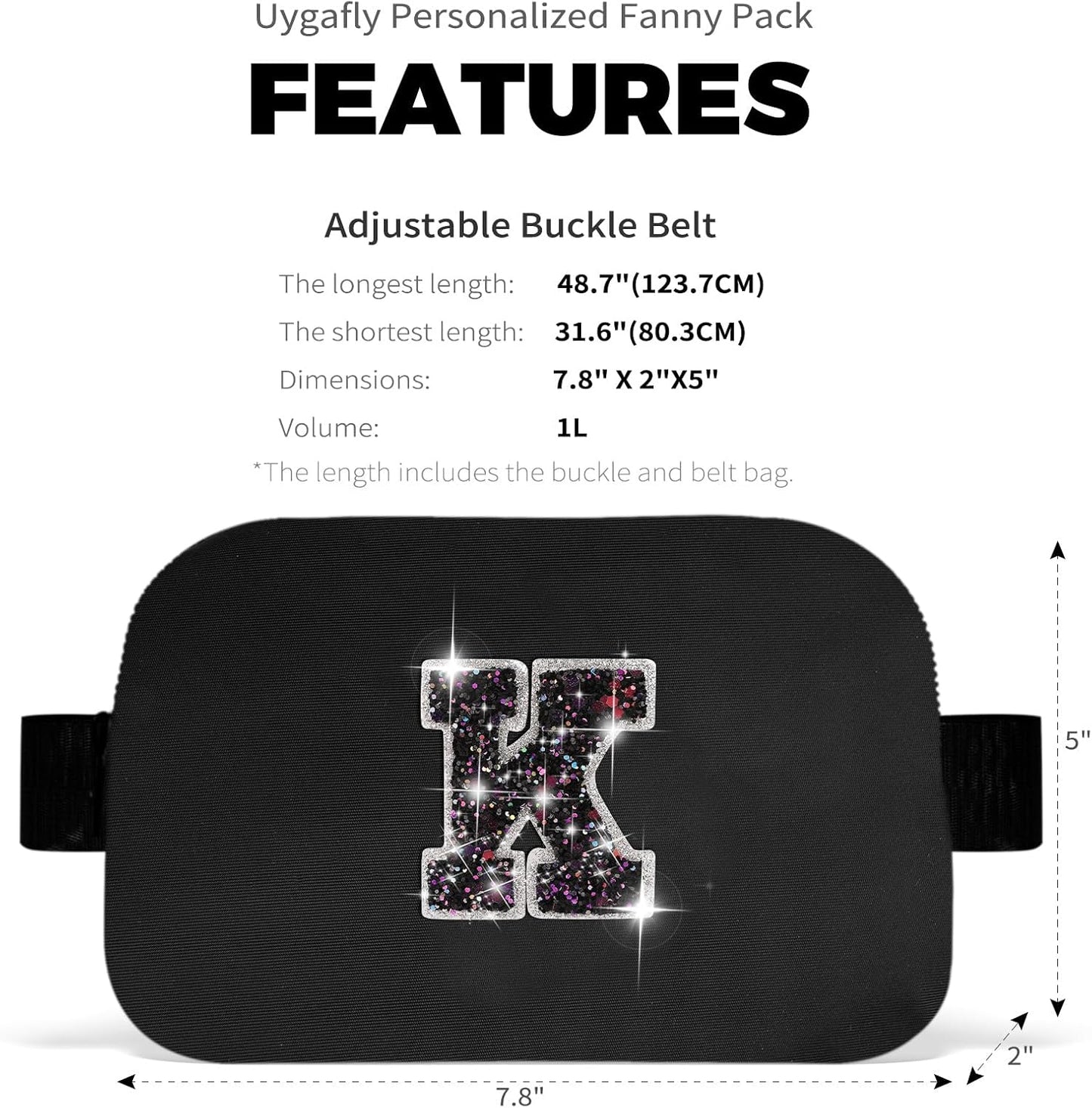 Girl Stuff - Teen Girl Gifts Trendy Stuff,Cross Body Bag for Girls Belt Bag for Women - Fanny Pack for Kids Teen,Crossbody Bag for Women Trendy Belt Bag Waist Packs | Black,Initial K