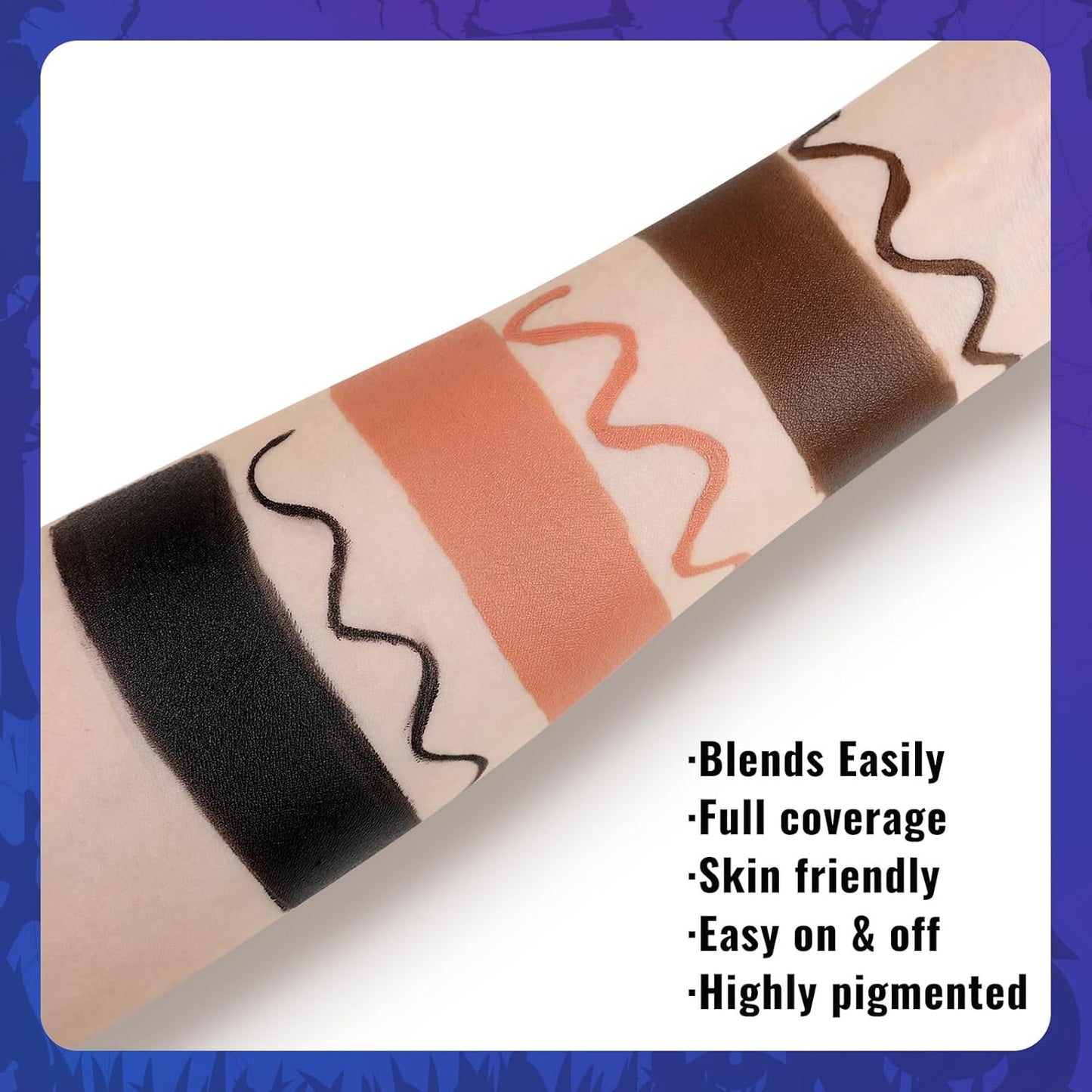 Black Brown Terracotta Face Paint + 3PC Sponge + Brush Body Paint Set, Colored Eye Black for Baseball Softball Sport Games, Werewolf, Deer Face Painting for Halloween, Cosplay, Costume, Theme Parties