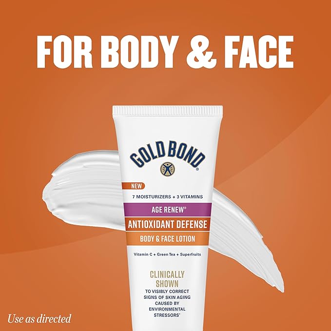 Gold Bond Age Renew Antioxidant Defense Body & Face Lotion, Brightens, Smooths & Evens Skin Tone, Nongreasy Moisturizer With Vitamin C, Superfruits & Green Tea, 8 oz.