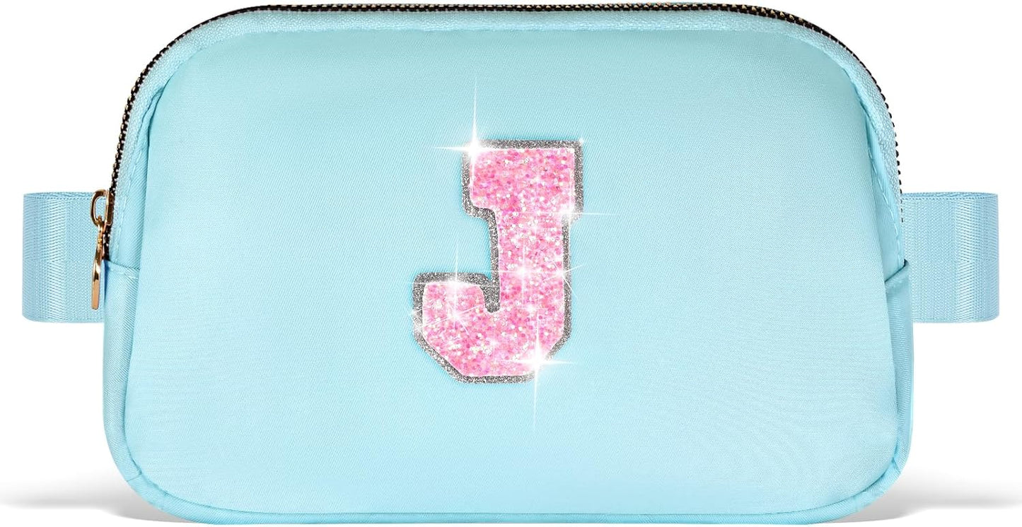 Fanny Pack Belt Bag Crossbody Bags with Initials Letter Patch Trendy Stuff for Teens Cute Stuff Birthday Gifts for Teenager Girls | J,Blue Bag