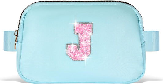 Fanny Pack Belt Bag Crossbody Bags with Initials Letter Patch Trendy Stuff for Teens Cute Stuff Birthday Gifts for Teenager Girls | J,Blue Bag