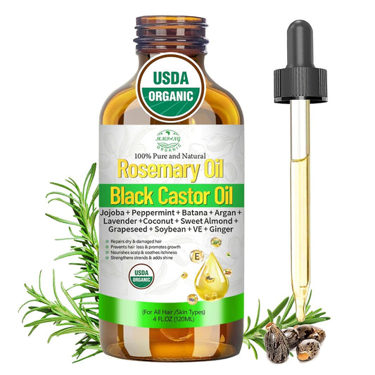 Organic Rosemary Oil for Hair Growth, Rosemary Oils with Castor – USDA Certified Cold Pressed Blend Hair Oil for Thicker, Fuller Hair, Soothe Itchy Scalp & Repair Damaged Hair – 4 fl oz