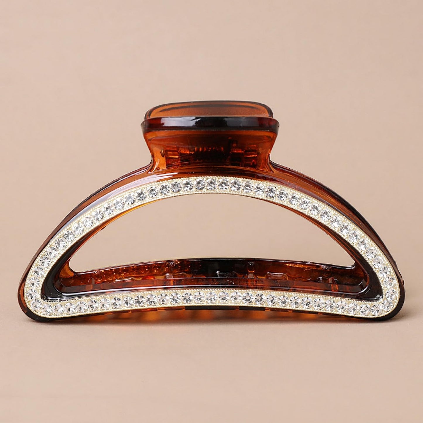 SINIDE Crystal Hair Clips, Semicircle Rhinestone Claw Clips Nonslip Acrylic Jaw Clip for Thin Long Hair, Fashion Elegant Clamps Accessories for Women Ladies Strong Hold Barrette for Styling (2 Pack)