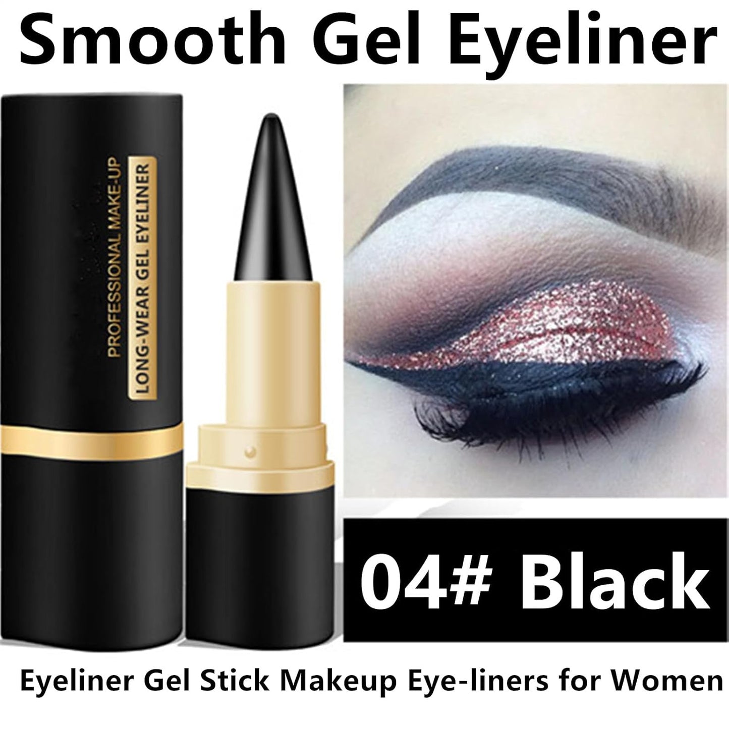Go Ho Black Gel Eyeliner Stick,Waterproof Eye Cream for Women,Cat Eye Smokey Eyeshadow Stick Crayon,Goth Halloween Makeup,delineador de ojos contra el agua
