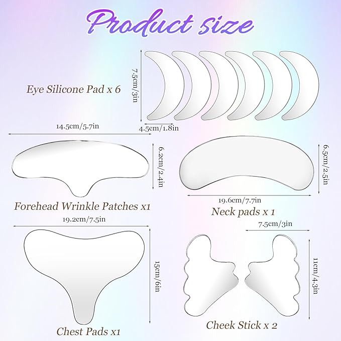 11 Pcs Neck Wrinkle Patches Reusable Silicone Forehead Wrinkle Mask No Adhesive Under Eye Pad for Plump Wrinkles Skin Lines Overnight Beauty Eyecare Cream Applicator while Sleeping