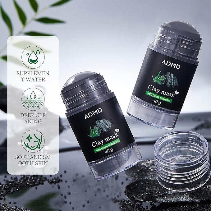 2Pcs Charcoal Mud Mask Stick Clay Mask for Face Deep Pore Cleansing Moisturizing Purifying Facial Blackhead Remover Mask