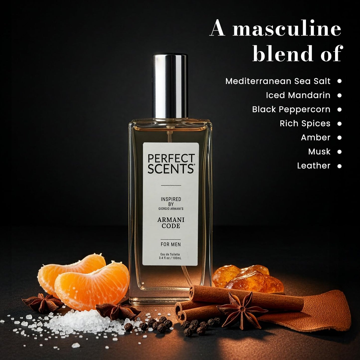 Perfect Scents Fragrances, Inspired by Giorgio Armani’s Armani Code, Men’s Eau de Toilette, CLEAN, Vegan, Paraben-Free, Phthalate-Free, Never Tested on Animals, 3.4 Fluid Ounces