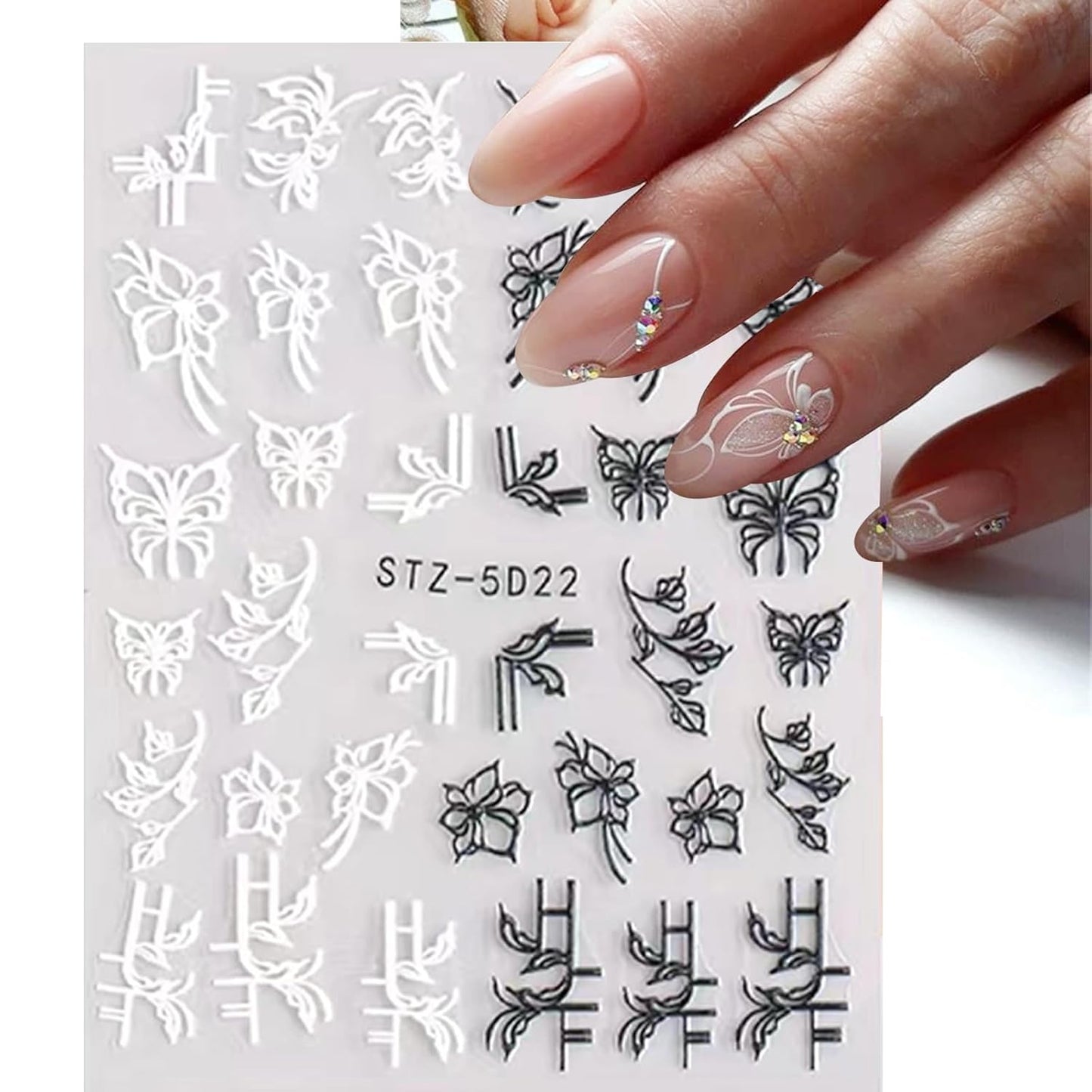 6 Sheets White Flower Nail Art Stickers Decals 5D Embossed Nail Decals Spring Winter Nails Art Self-Adhesive Supplies Accessories 3D Flower Stickers for Women Nails Design Decoration