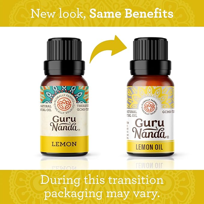 GuruNanda Lemon Essential Oil - 100% Pure, Natural, Undiluted Aromatherapy Oil for Diffusers, Massage & DIY Recipes - Fresh Citrus Scent (2x0.5 Fl Oz)