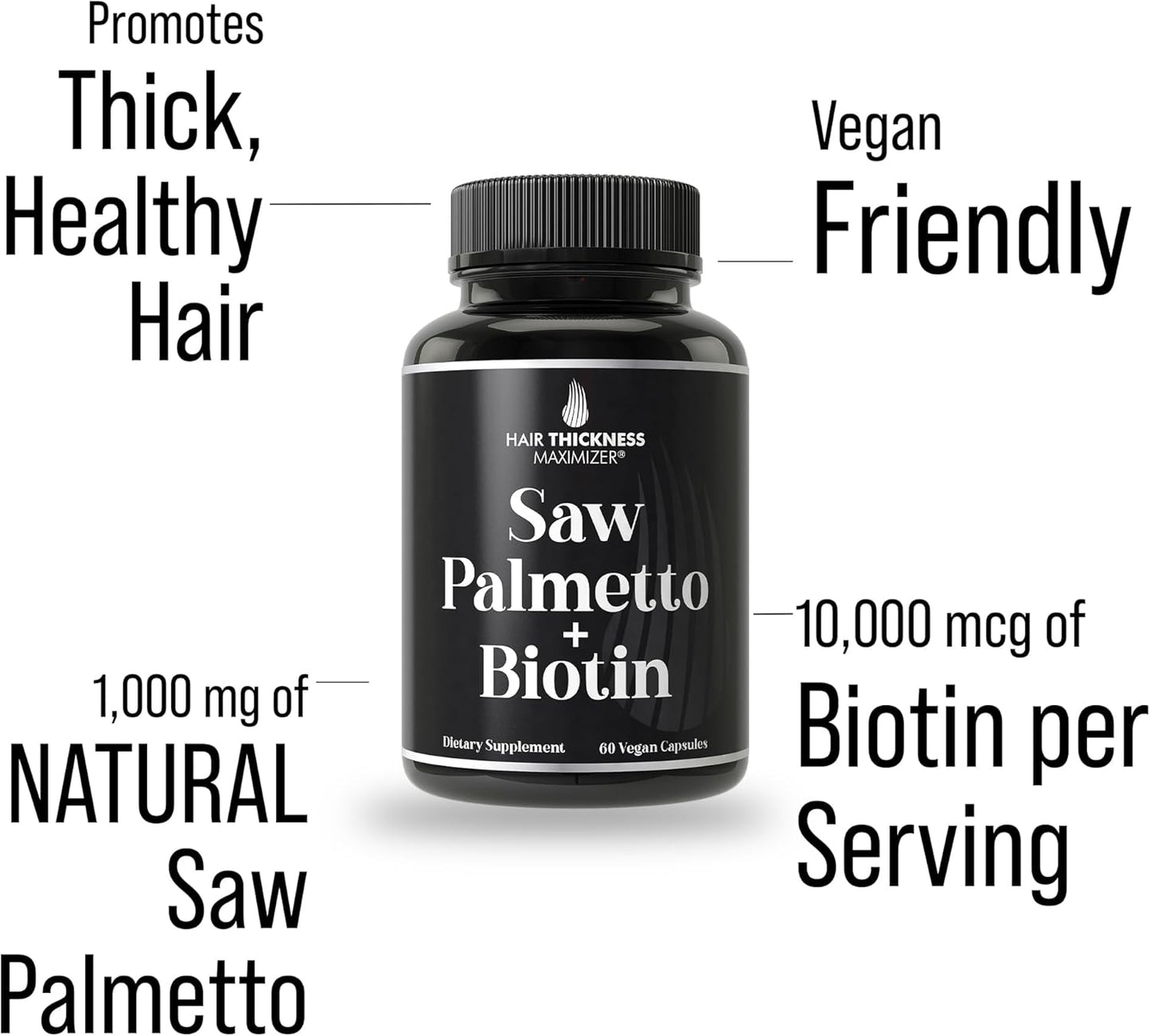 Saw Palmetto + Biotin Advanced 2-in-1 Combo for Hair Growth. Vegan Capsules Supplement with Natural Saw Palmetto Extract + 10000mcg Biotin. Hair Loss and Regrowth Pills for Men and Women. DHT Blocker