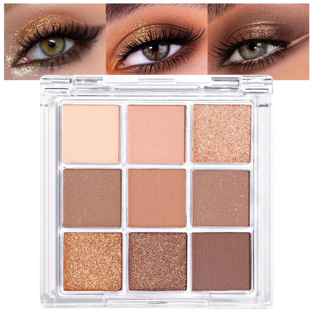 evpct 9 Colors Nude Pink Brown Maroon Glitter Shimmer Matte Eye Shadow Palette Makeup, Highly Pigmented Waterproof Brown Nude Maroon Cocoa Chocolate Shimmer Sparkling Party Eyeshadow Palette