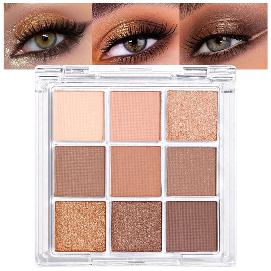 evpct 9 Colors Nude Pink Brown Maroon Glitter Shimmer Matte Eye Shadow Palette Makeup, Highly Pigmented Waterproof Brown Nude Maroon Cocoa Chocolate Shimmer Sparkling Party Eyeshadow Palette