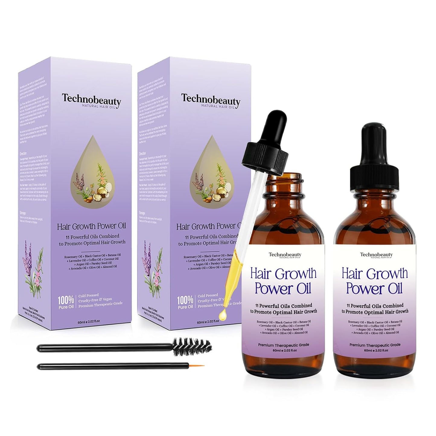 Rosemary Oil With Black Castor, Batana, Lavender, Coffee, Coconut, Argan, Avocado, Olive, Almond & Parsley Seed Oil, 11 Oils Infused for Ultimate Hair Growth (2 Pack (4.04 fl oz) 120 ml)