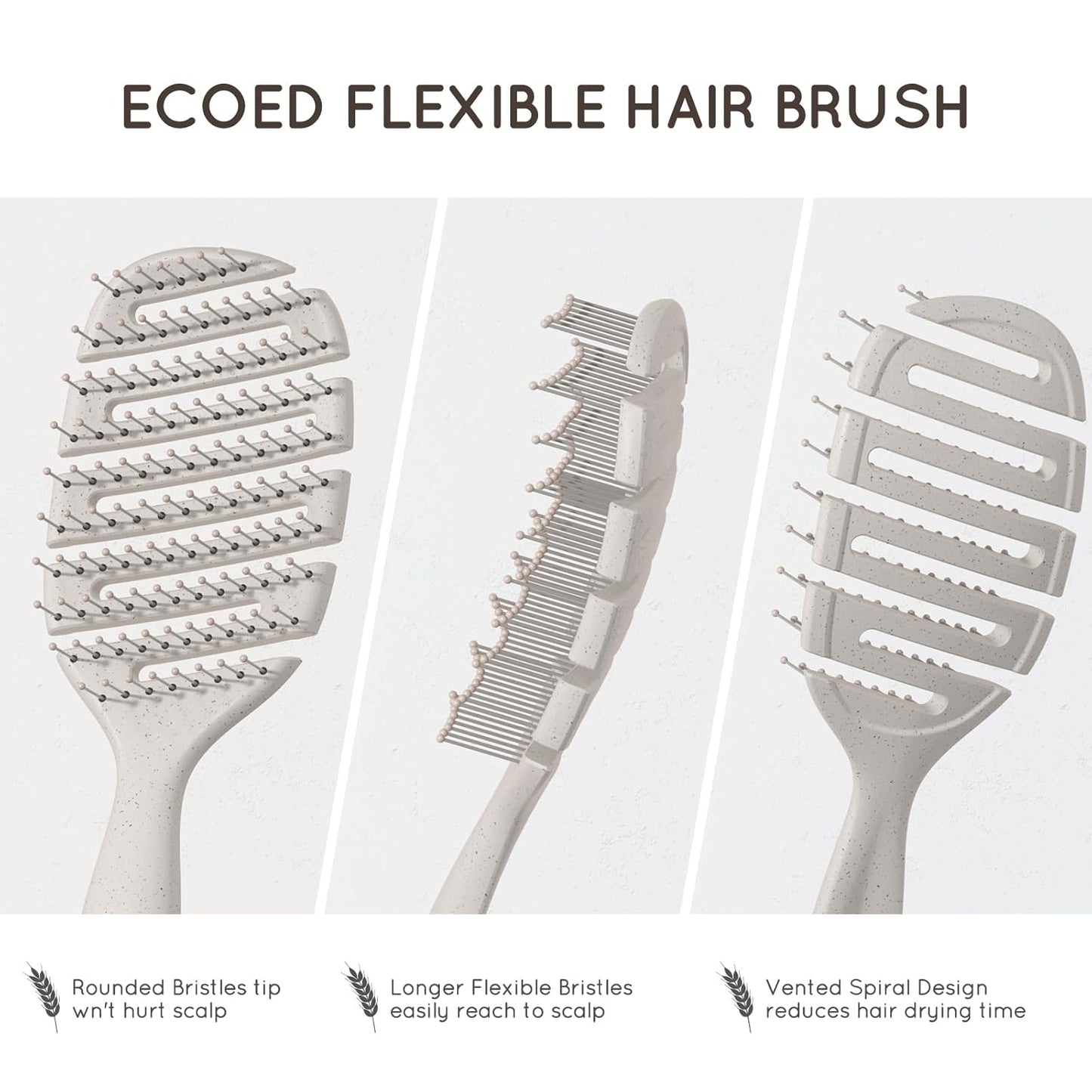 Detangler Hairbrush, Soft Bristle Detangling Brush for Straight, Wavy,Curly and Fine Hair, Dry and Wet, Quick Smoothing for Women and Men, Eco-Friendly & Sustainable Material (Natural)