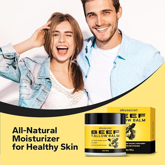 Beef Tallow Balm (2 Oz), Natural Tallow & Honey Blend, Nourishing Face & Body Moisturizer for Dry, Sensitive Skin, Hydrating Skin Balm