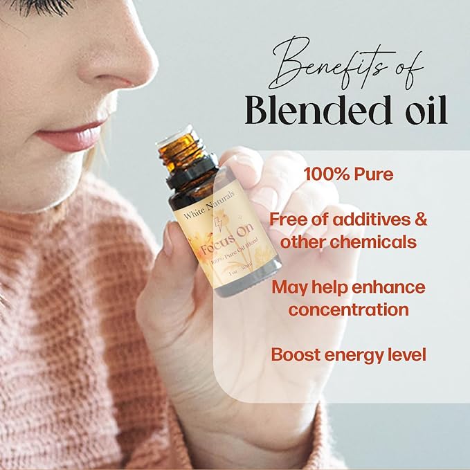 White Naturals Focus On Essential Oil Blend – Refreshing Aromatherapy Oil for Clarity & Attention, 100% Pure & Natural Essential Oils for Productivity, 1oz