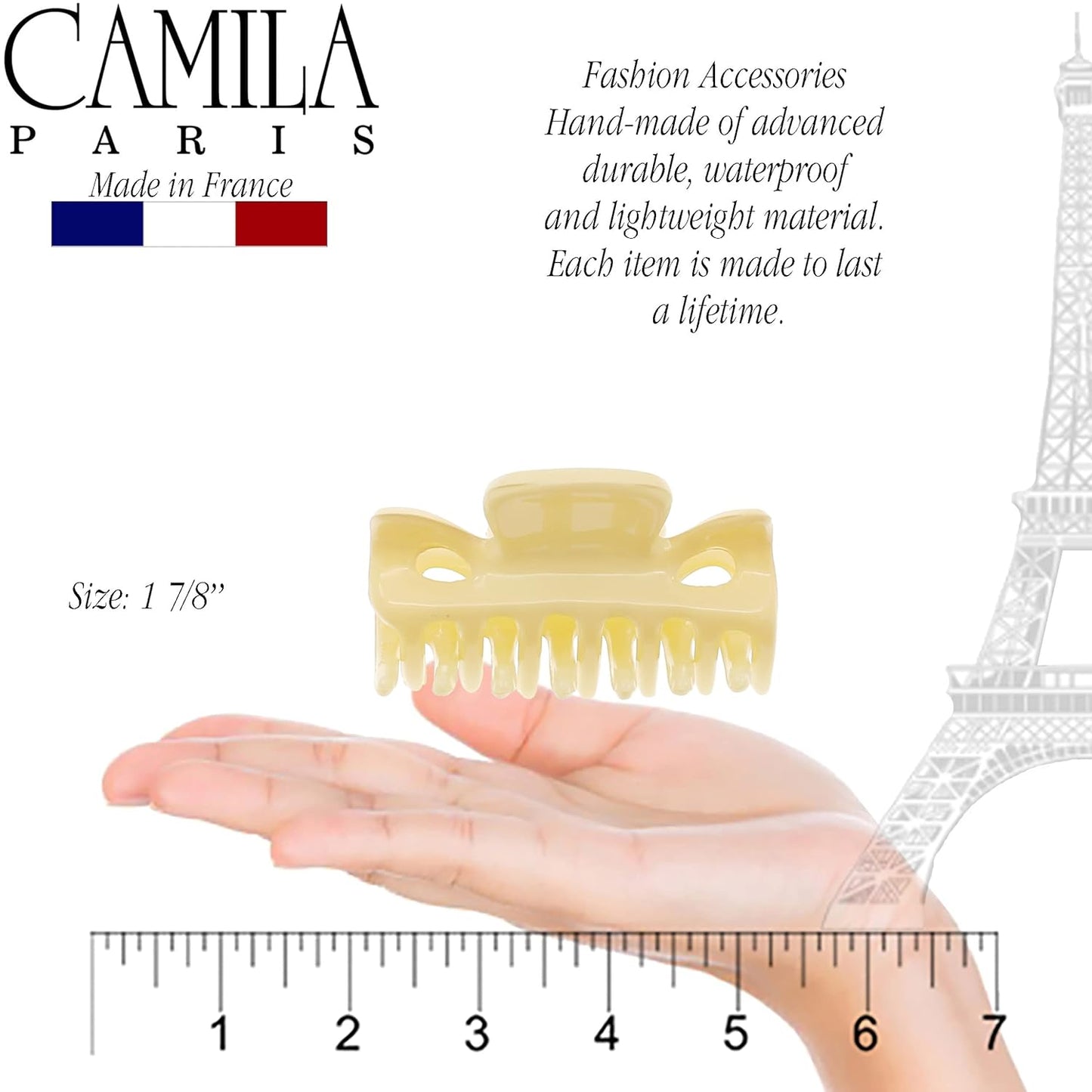 Camila Paris CP3512 French Hair Clip for Women, 1.5 inch Set of 2 Cream Girls Hair Claw Clips Jaw Fashion Durable Styling Hair Accessories for Women, Strong Hold No Slip Grip, Made in France