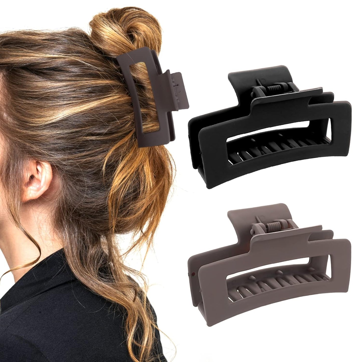 2 Pieces Square Claw Clips 3.5 Inch Matte Non-slip Hair Clamps Medium Hair Claw Clips Fashion Strong Hold Banana Clip Thick Thin Hair Styling Accessories for Women Girls