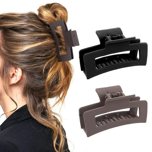 2 Pieces Square Claw Clips 3.5 Inch Matte Non-slip Hair Clamps Medium Hair Claw Clips Fashion Strong Hold Banana Clip Thick Thin Hair Styling Accessories for Women Girls