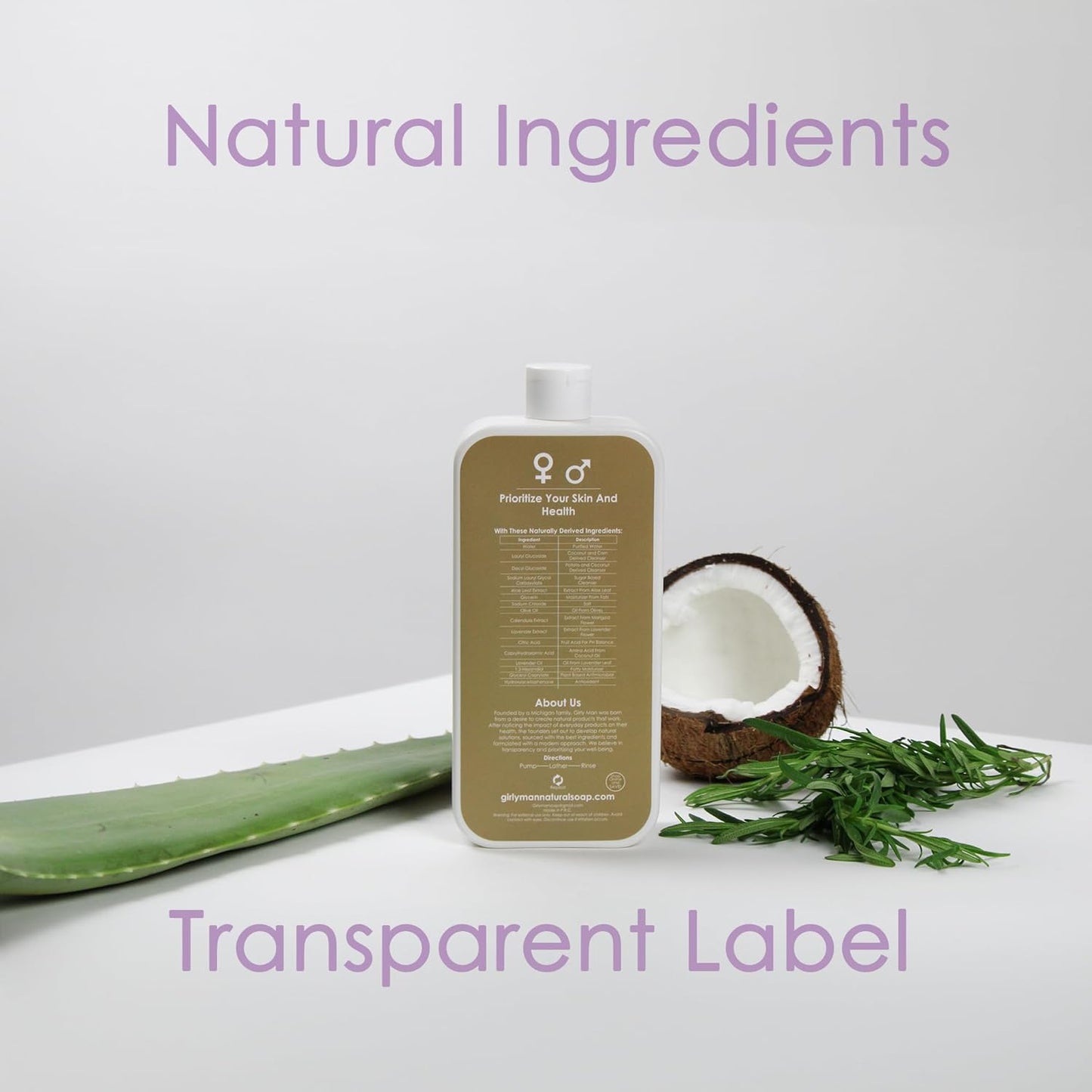 GirlyMan Natural Body Wash - Made with Olive Oil & Aloe Extract, No Artificial Fragrance, PH Balanced, Gentle Formula, Nourishing Ingredients, Family Owned (Lavender)