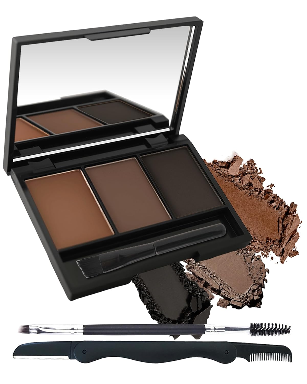 Eyebrow Powder Kit,3 Color Auburn Brown Black Gray Eye Brow Powder Palette with Razor Brush, Long Lasting Waterproof Brow Filler Fill & Sculpt Full Eyebrows, Thanksgiving Makeup Gift Set for Women-03