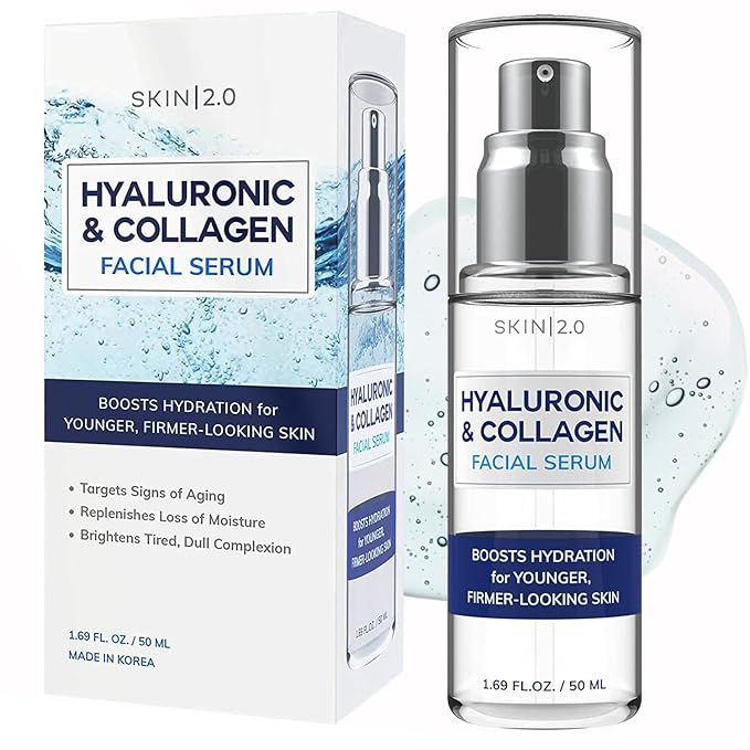 Hyaluronic Acid & Collagen Face Serum - Dermatologist Tested, Skin Tightening, Hydrating - Anti-Aging, Clean Beauty, Cruelty-Free Korean Skincare for All Skin Types - 1.69 Fl oz