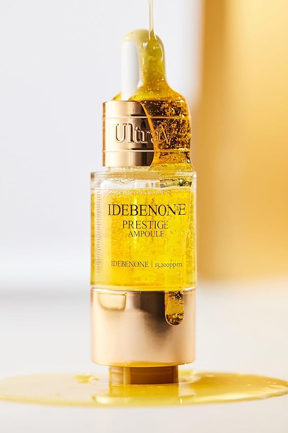 Ultra V Idebenone Prestige Ampoule, 4 Vials Set, Anti-Aging Antioxidant Serum, 0.34 fl oz Each - Antioxidant, Anti Wrinkle, Smoothes, Softens, Hyaluronic Acid, Peptides