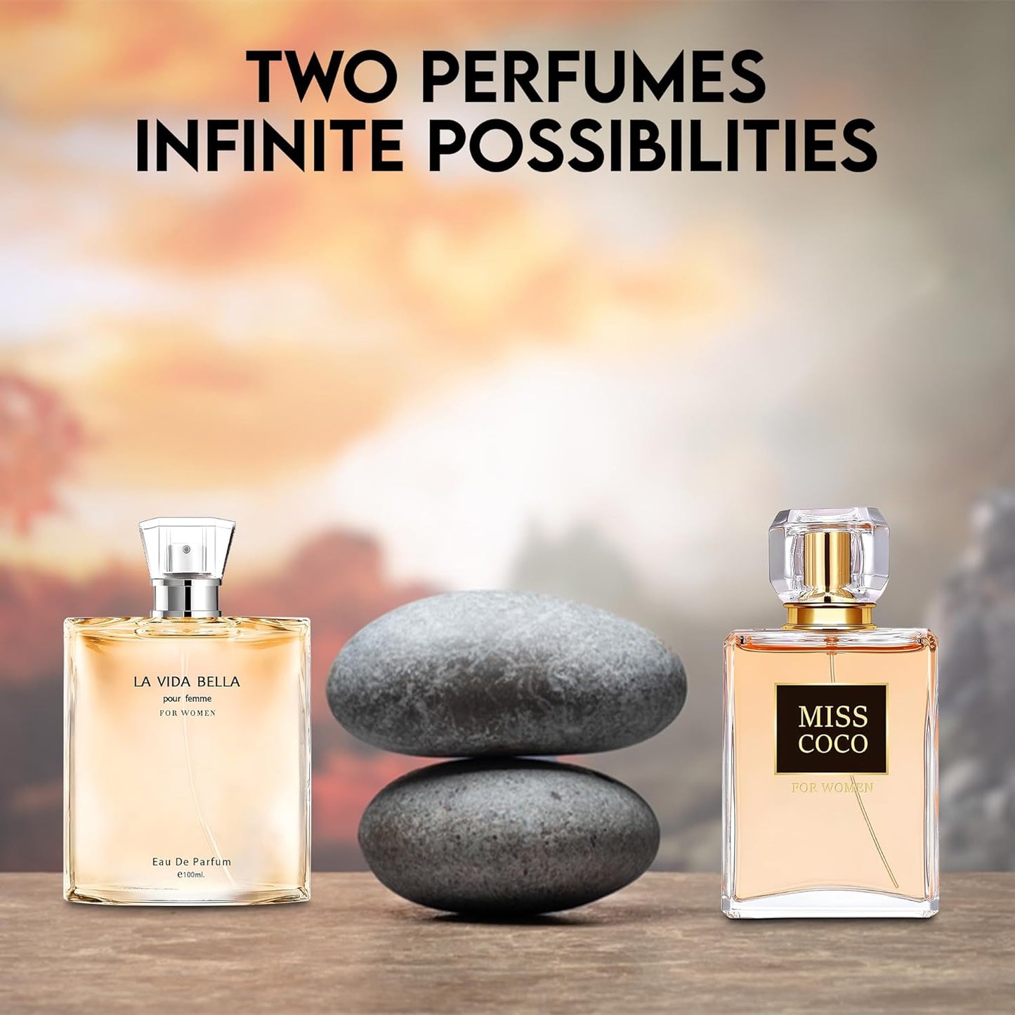 Women Perfume 2PCS Combo La Vida Bella&Miss Coco Nice Scent Eau De Parfum Long Lasting Fragrance 3.4 Fl Oz Spray Each for Daily Used