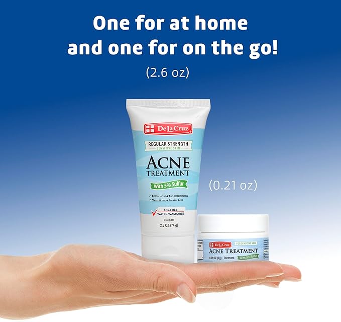 De La Cruz 5% Sulfur Ointment Travel Size - Cystic Acne Treatment for Face and Body - Daily 10 Min Spot Treatment and Effective Game Changing Hormonal Acne Treatment that Clears Up Pimples 0.21OZ