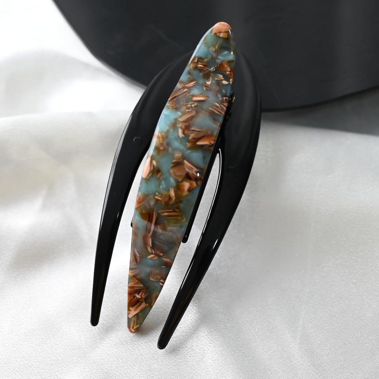 Handmade Celluloid French Design Tortoise Shell Barrettes Side-slide Opening Duck Luxury Fashion Accessories Hair Clip Claw for Women (floral green)