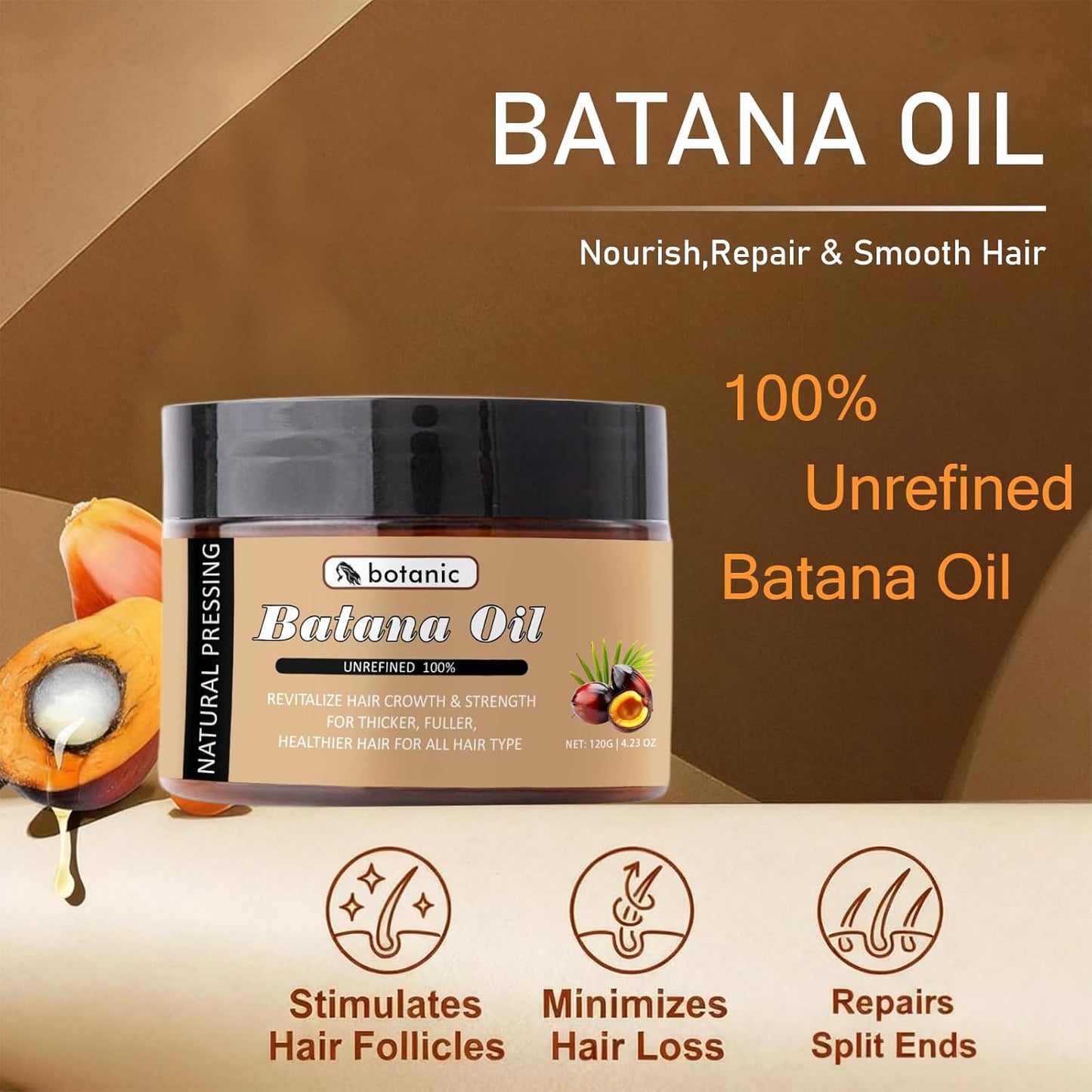 Botanic Batana Oil for Hair Growth, Batana Natural Hair Growth Oil, Hair Mask for Strengthens, Moisturizes, Reduces Hair Fall, for Men & Women (1pc)