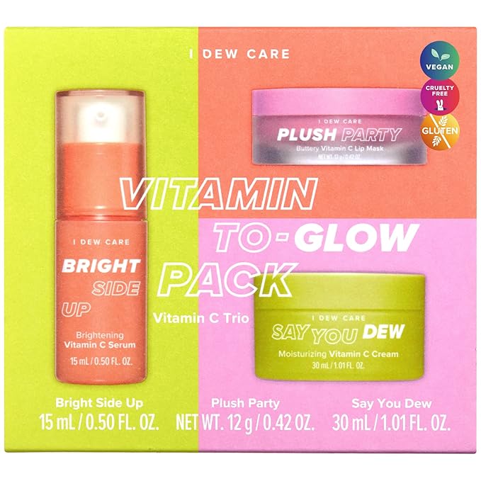 I DEW CARE Skin Care Set - Vitamin To Glow Pack | Niacinamide, Glass Skin Smoother, Vegan, Cruelty Free, Travel Size, Moisturizing Balm, For Dry Lips, Nourish and Hydrate, Illuminating