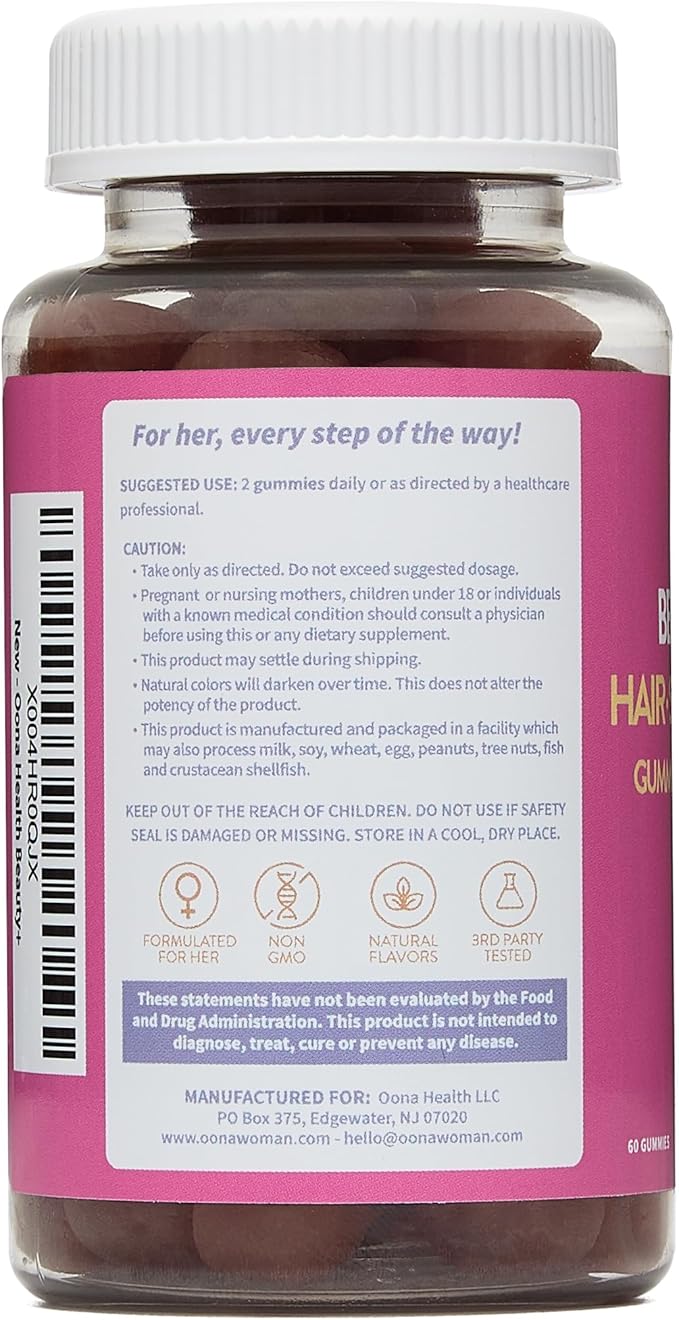 Beauty+ Hair Nails and Skin Vitamins - Biotin Gummies 5,000 Mcg - Folate - Vitamin B Complex B5, B6, B12 - Biotin Vitamins - Faster Hair Growth Gummies, Stronger Nails, Healthy Skin Care