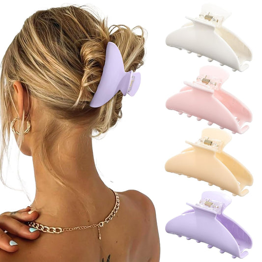 4Pcs Large Acrylic Hair Claw Clips - Strong Hold Thick Hair Banana Barrettes for Women Girls (Hair Clips, Banana