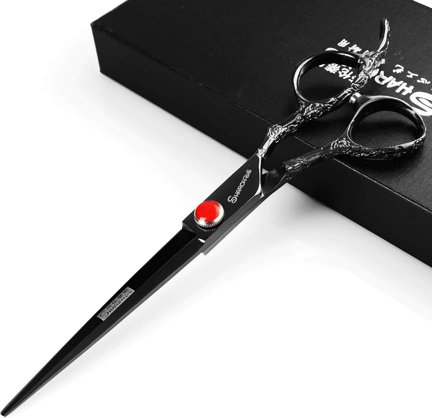 6/7/8-Inch Professional Hair Scissors Haircut Rose Pattern Hair Scissors Styling Tools Japanese Stainless Steel Scissor Set (7-inch cutting scissors-B)