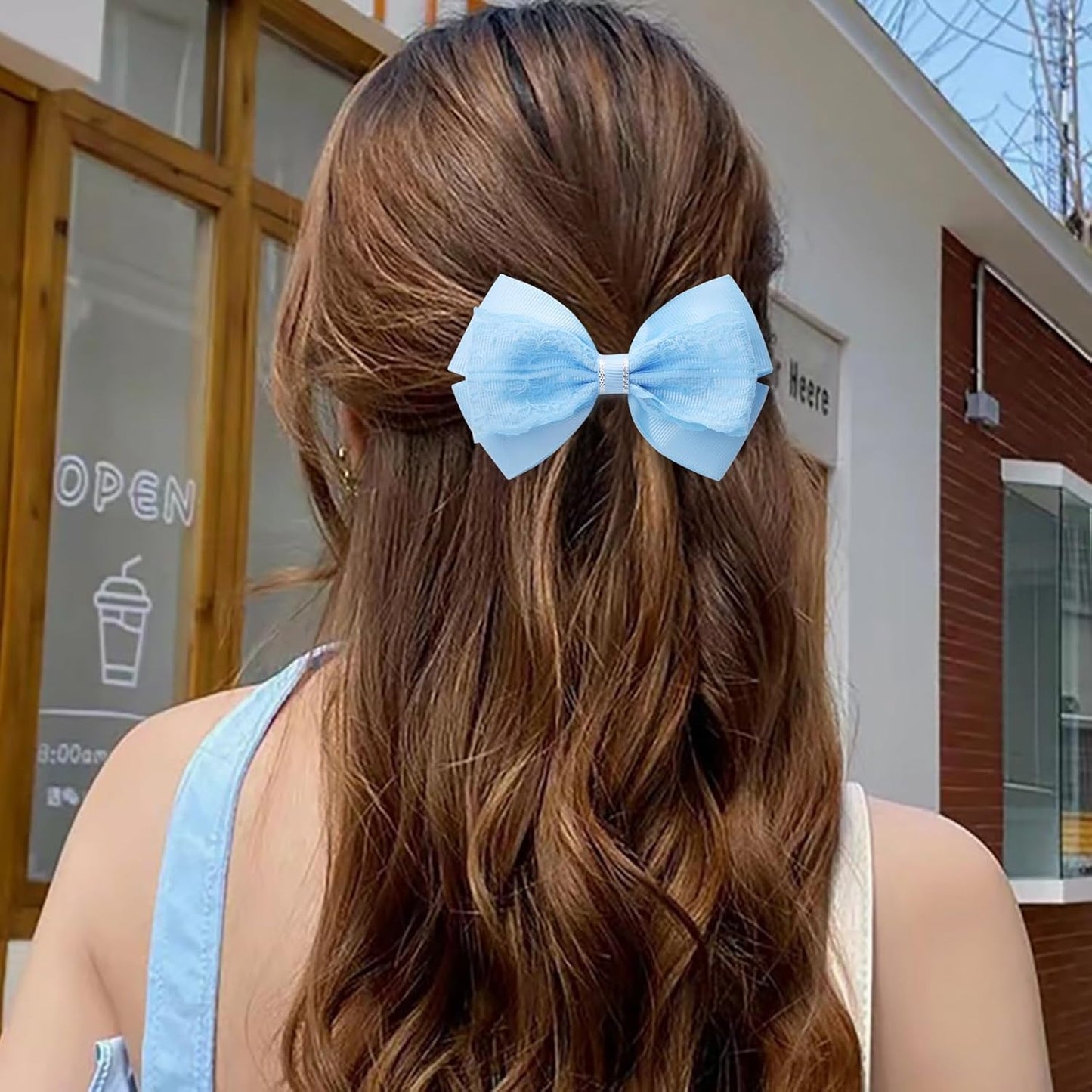 4-Inch Hair Bows Alligator Clips Delicate Lace Hair Accessories for Girls, Toddler, Kids and Women Daily Dress Up Birthday Wedding Christmas Occasions- Set of 2 (Blue)
